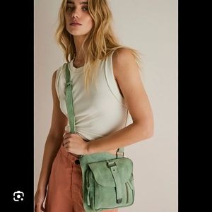 FP collection Free People Green Mint Suede Hardware Backback Purse Bag Zip